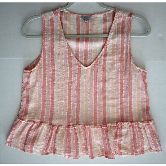 RAILS Women's Sz XS Mira Apricot Stripe Linen Blend Sleeveless Peplum Top - Picture 6 of 7